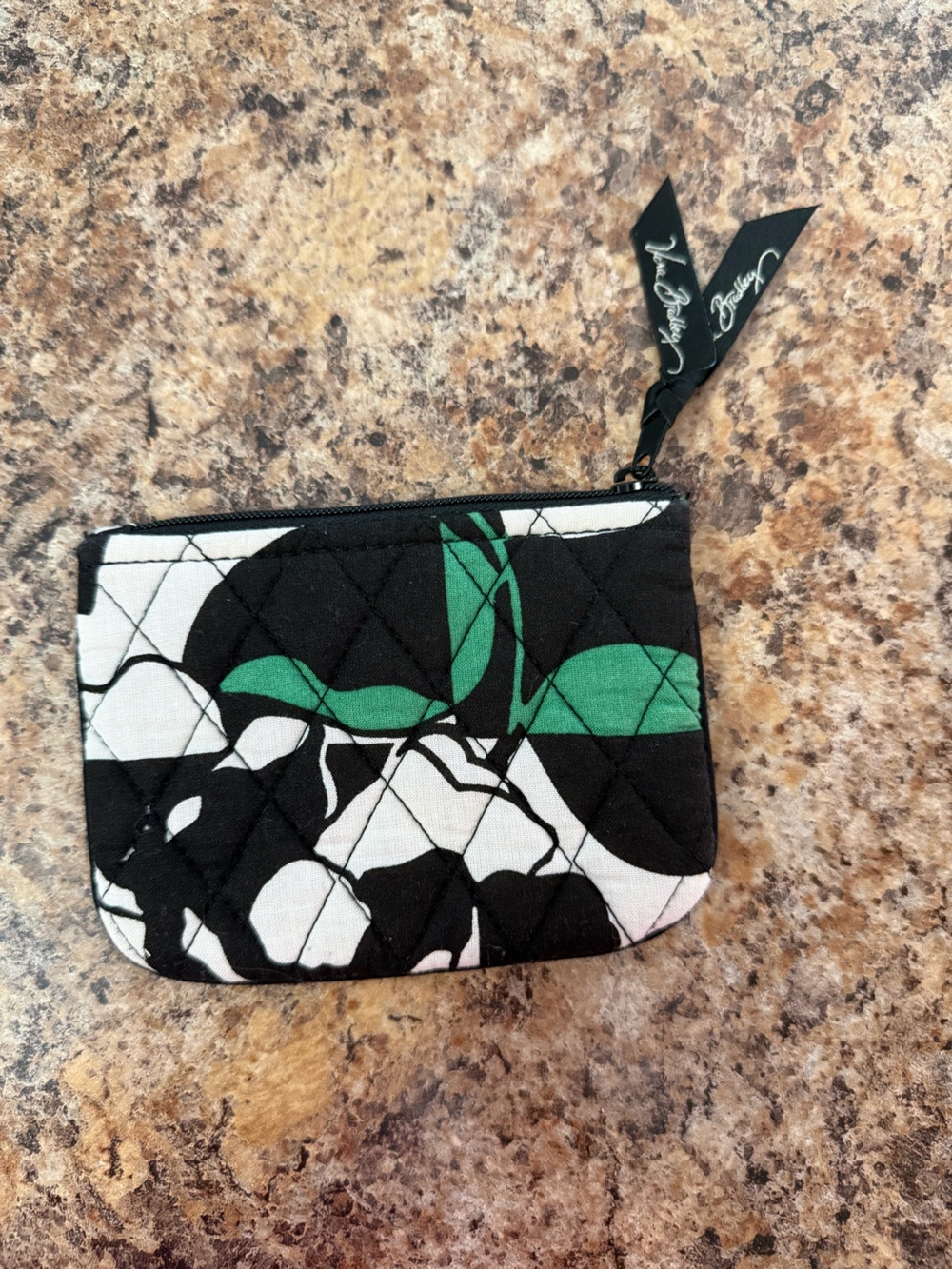 Vera Bradley Imperial Rose Black White Quilted Zip Coin Purse Pouch Wallet 5x3.5